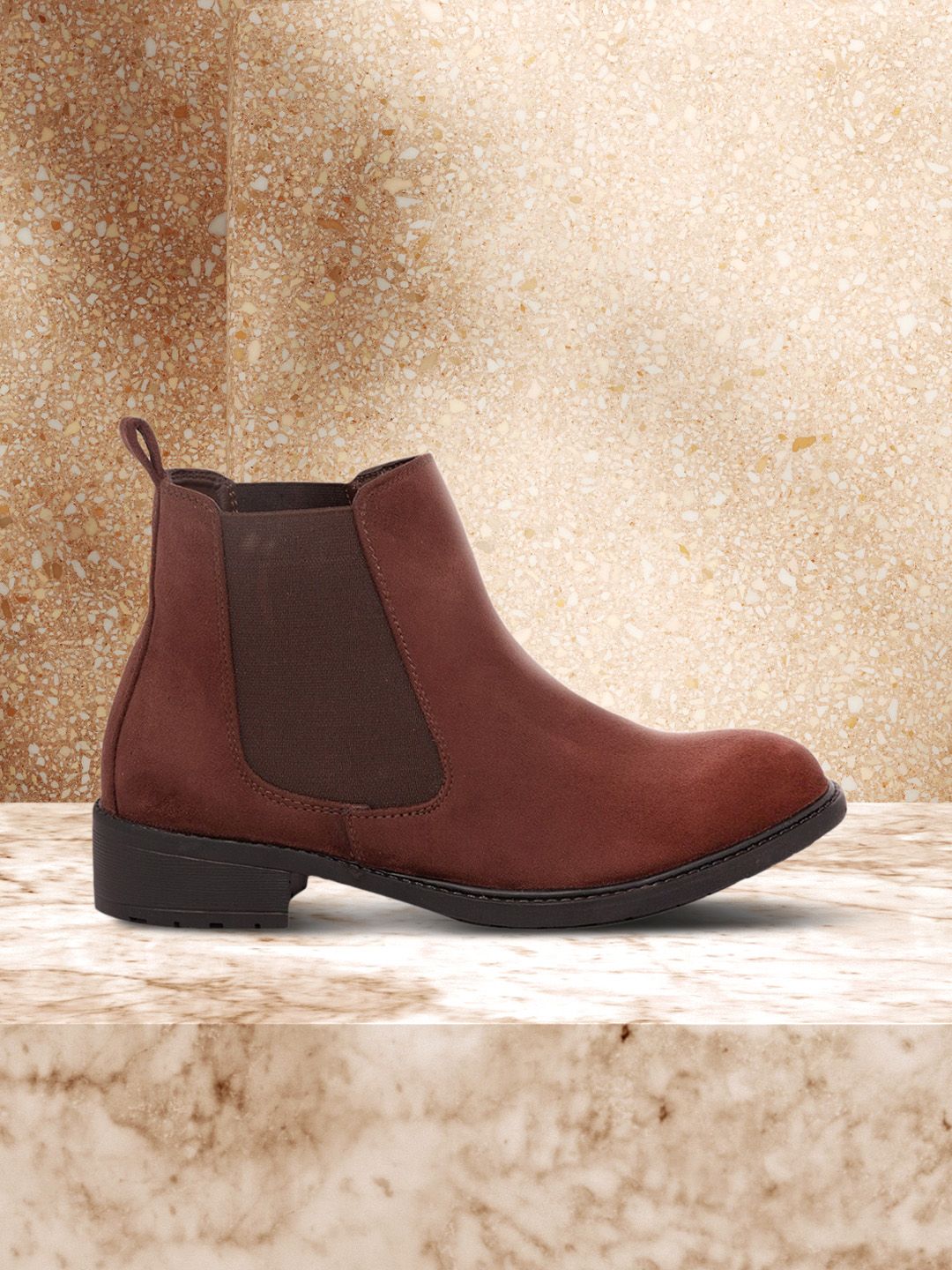 Rocia Women Brown Solid Suede Heeled Boots Price in India