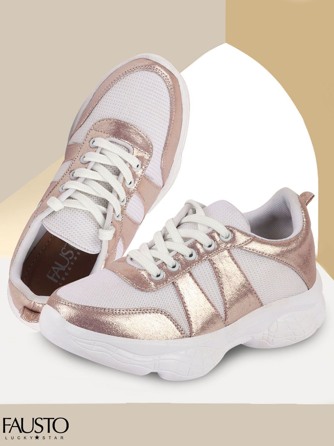 FAUSTO Women Pink & Beige Colourblocked Sneakers Price in India