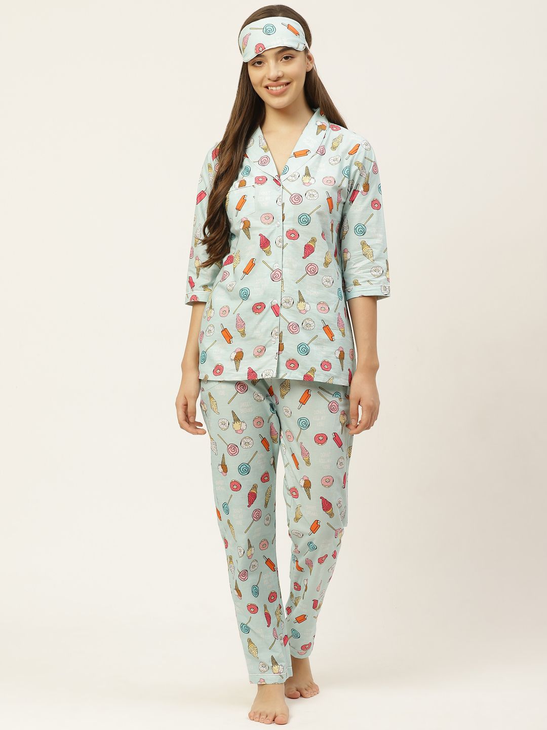 Rapra The Label Women Blue & Pink Printed Night suit Price in India