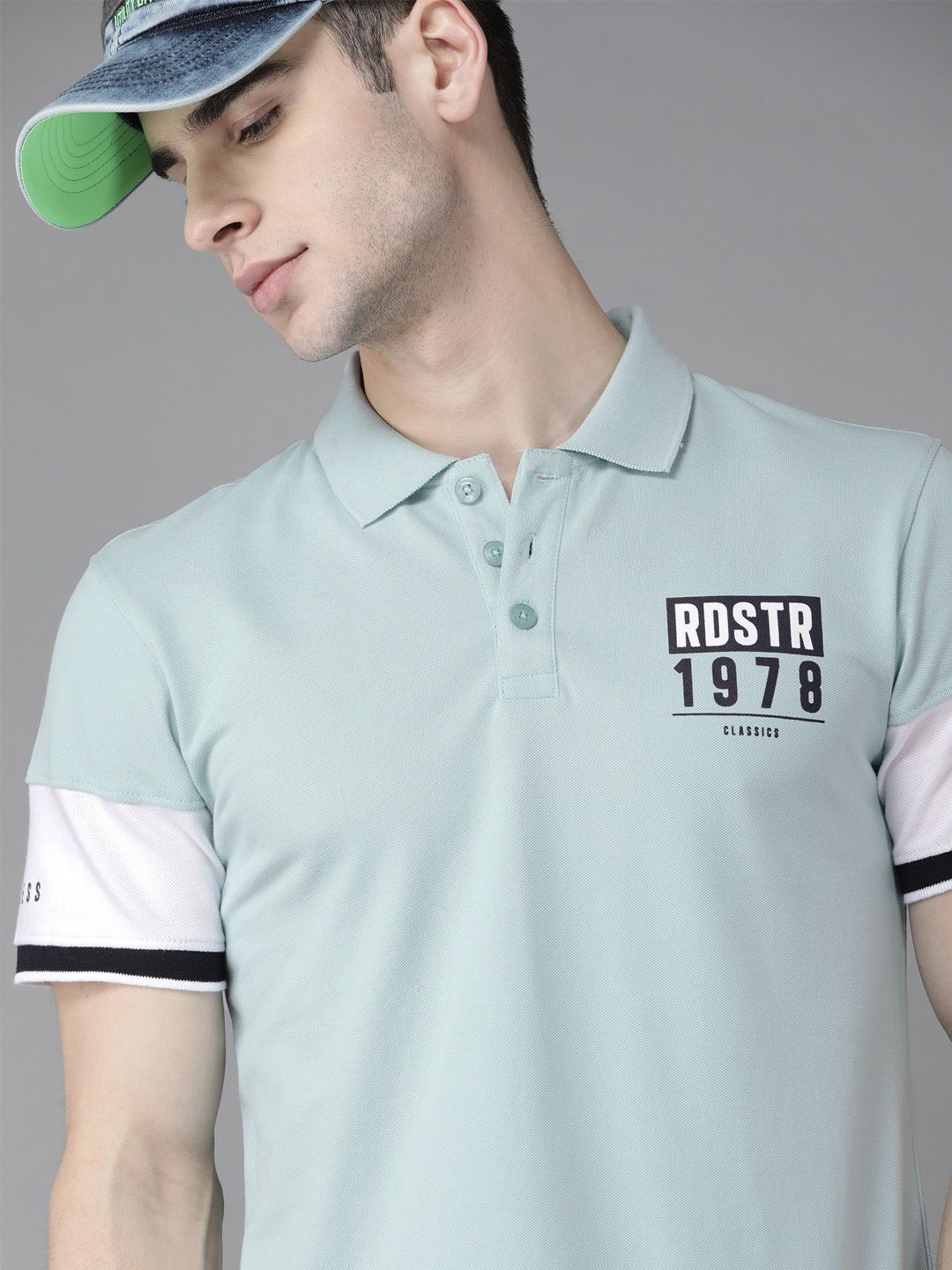 The Roadster Lifestyle Co Men Blue Pure Cotton Brand Logo Polo Collar T-shirt