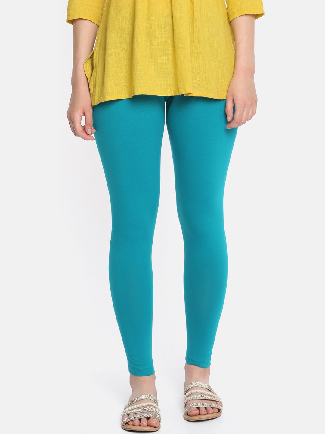 Dollar Missy Women Turquoise-blue Solid Ankle-Length Leggings Price in India