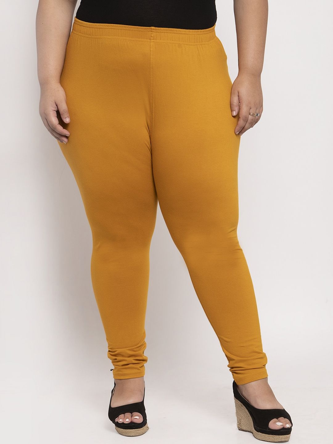 TAG 7 PLUS Women Mustard Yellow Solid Ankle-Length Plus Size Leggings Price in India