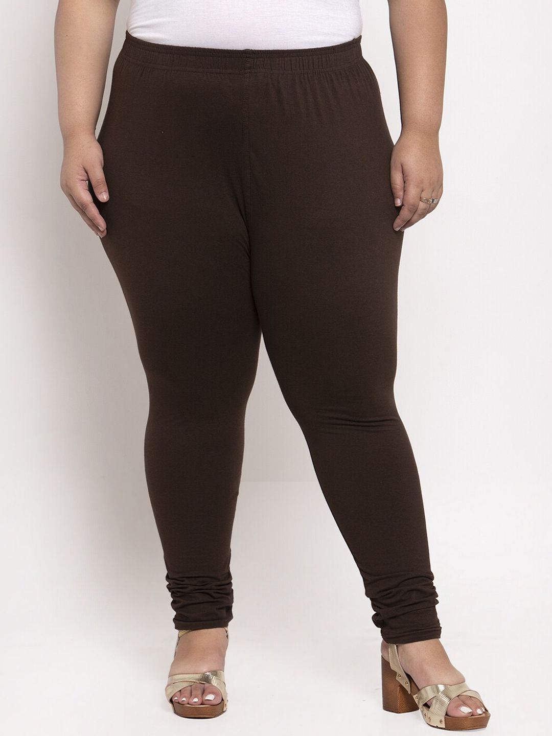 TAG 7 PLUS Women Brown Solid Plus Size Ankle Length Leggings Price in India