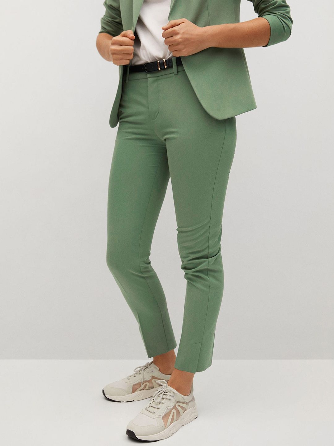 MANGO Women Green Solid Regular Fit Chinos Price in India