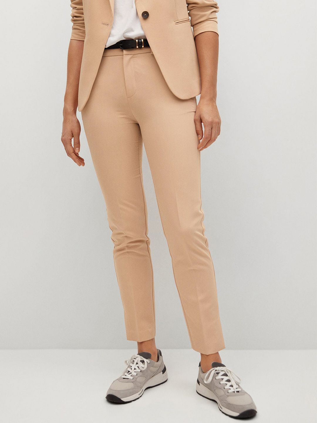 MANGO Women Peach-Coloured Regular Fit Solid Sustainable Chinos Price in India