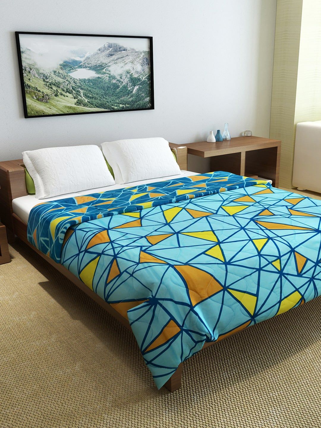 Divine Casa Blue & Orange Geometric Mild Winter 150 GSM Double Bed Comforter Price in India