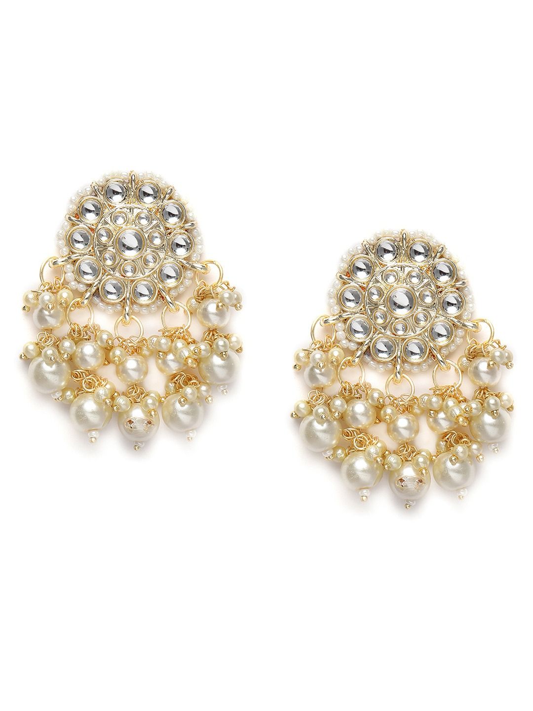 Zaveri Pearls White Gold-Plated Studded Circular Drop Earrings Price in India