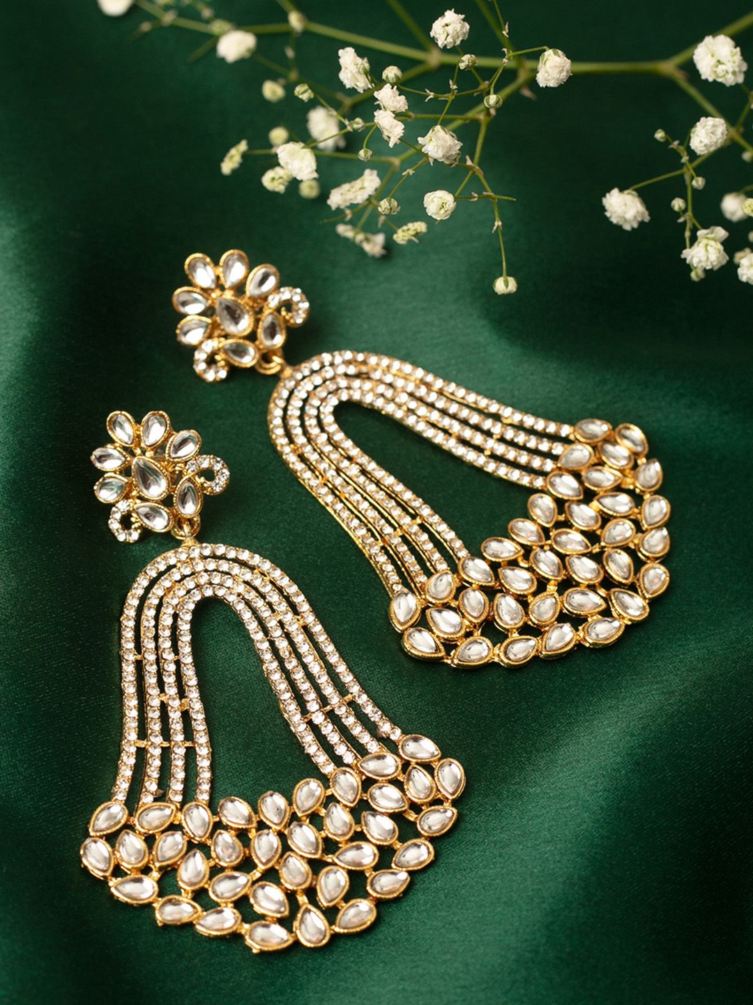 Zaveri Pearls Gold-Plated White Contemporary Drop Earrings Price in India