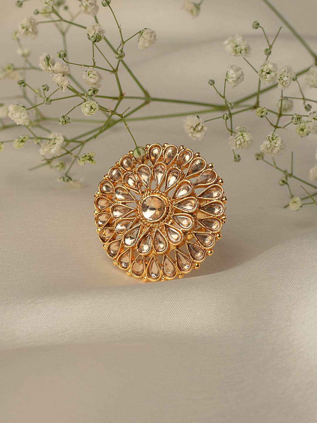 Zaveri Pearls Gold-Plated Stone Studded Traditional Adjustable Finger Ring Price in India