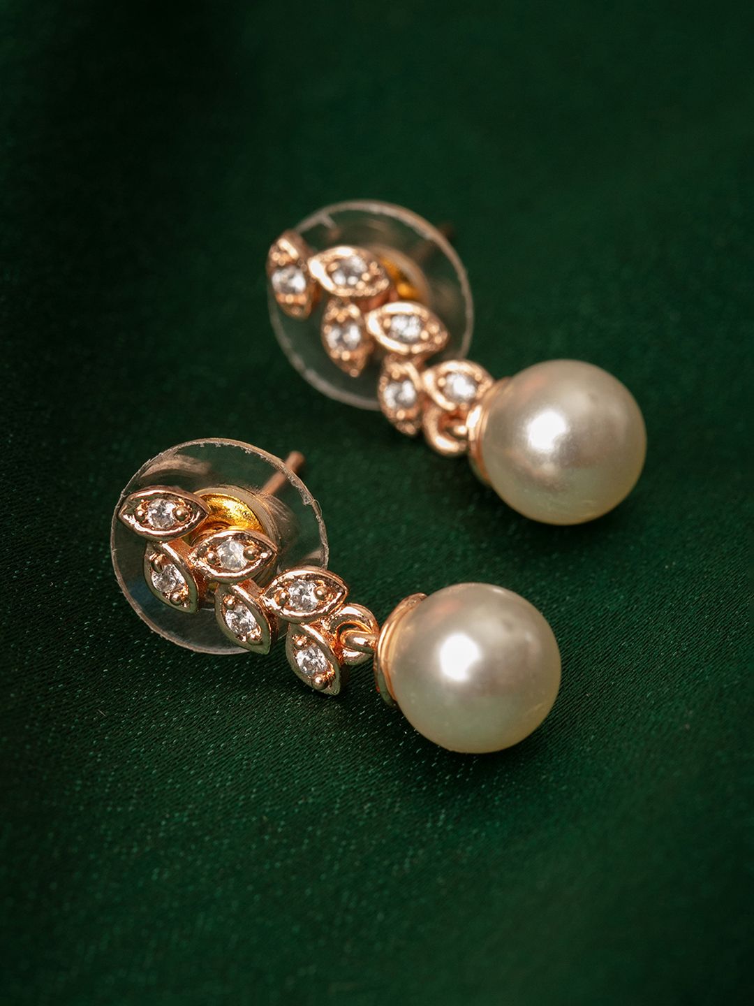 Zaveri Pearls White Rose Gold-Plated Cubic Zirconia Spherical Drop Earrings Price in India