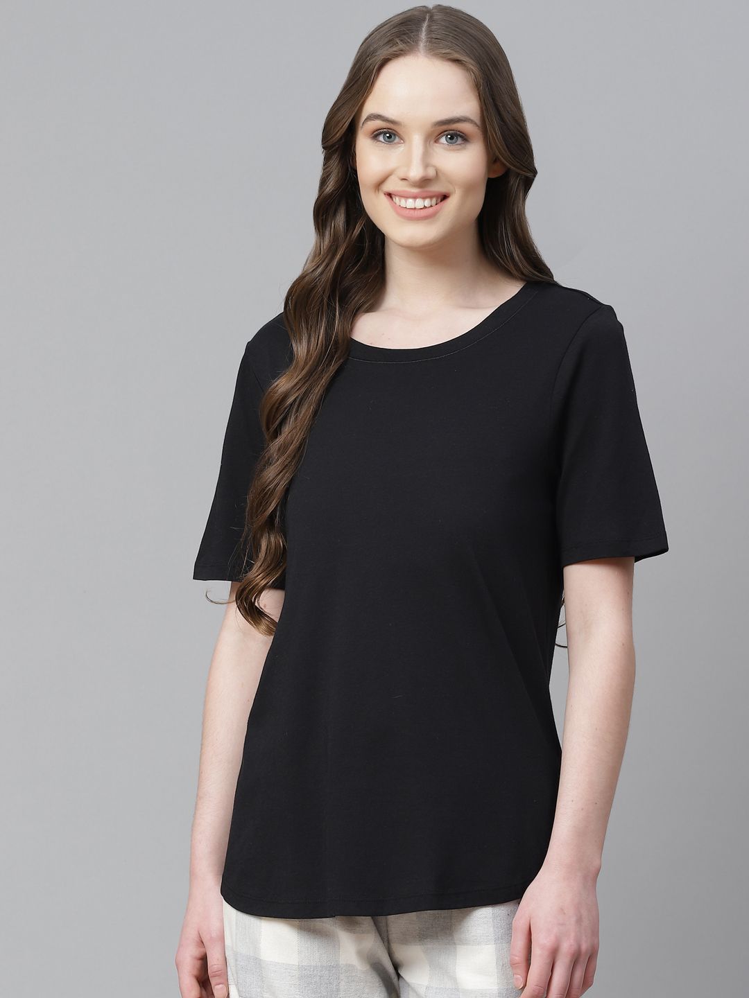 Marks & Spencer Women Black Solid Lounge T-Shirt Price in India