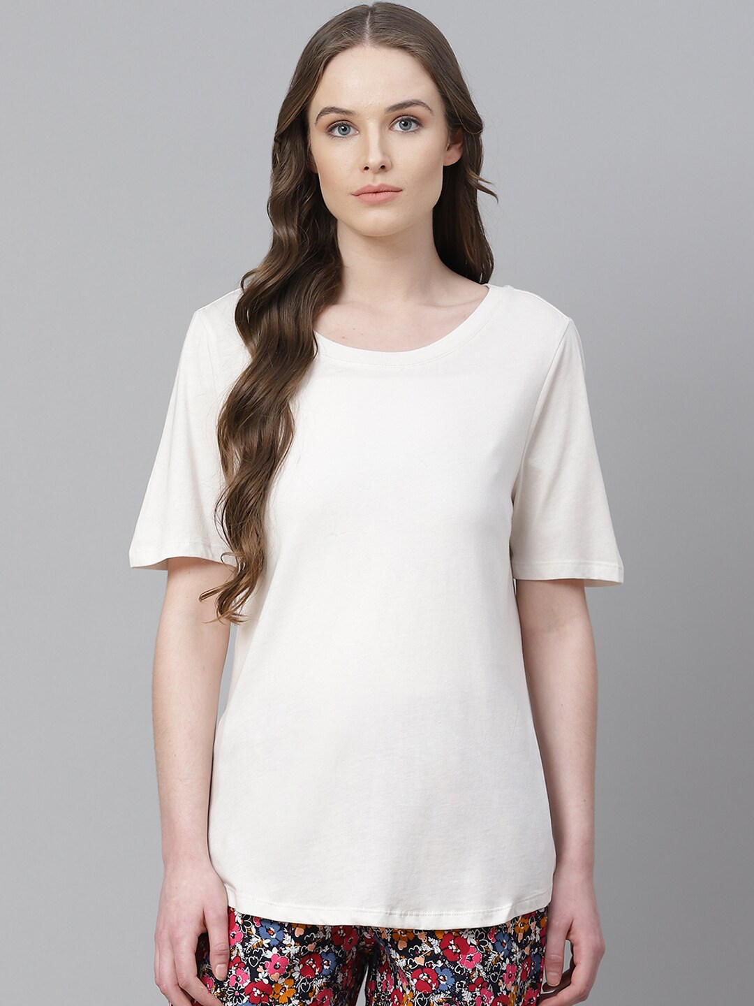 Marks & Spencer Women Off-White Solid Lounge T-Shirt Price in India
