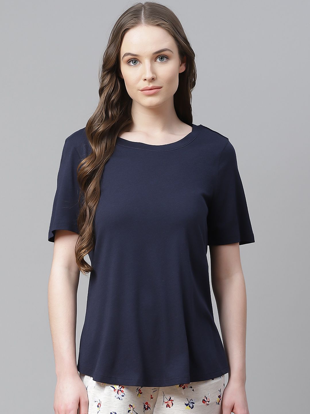 Marks & Spencer Women Navy Blue Solid Lounge T-Shirt Price in India