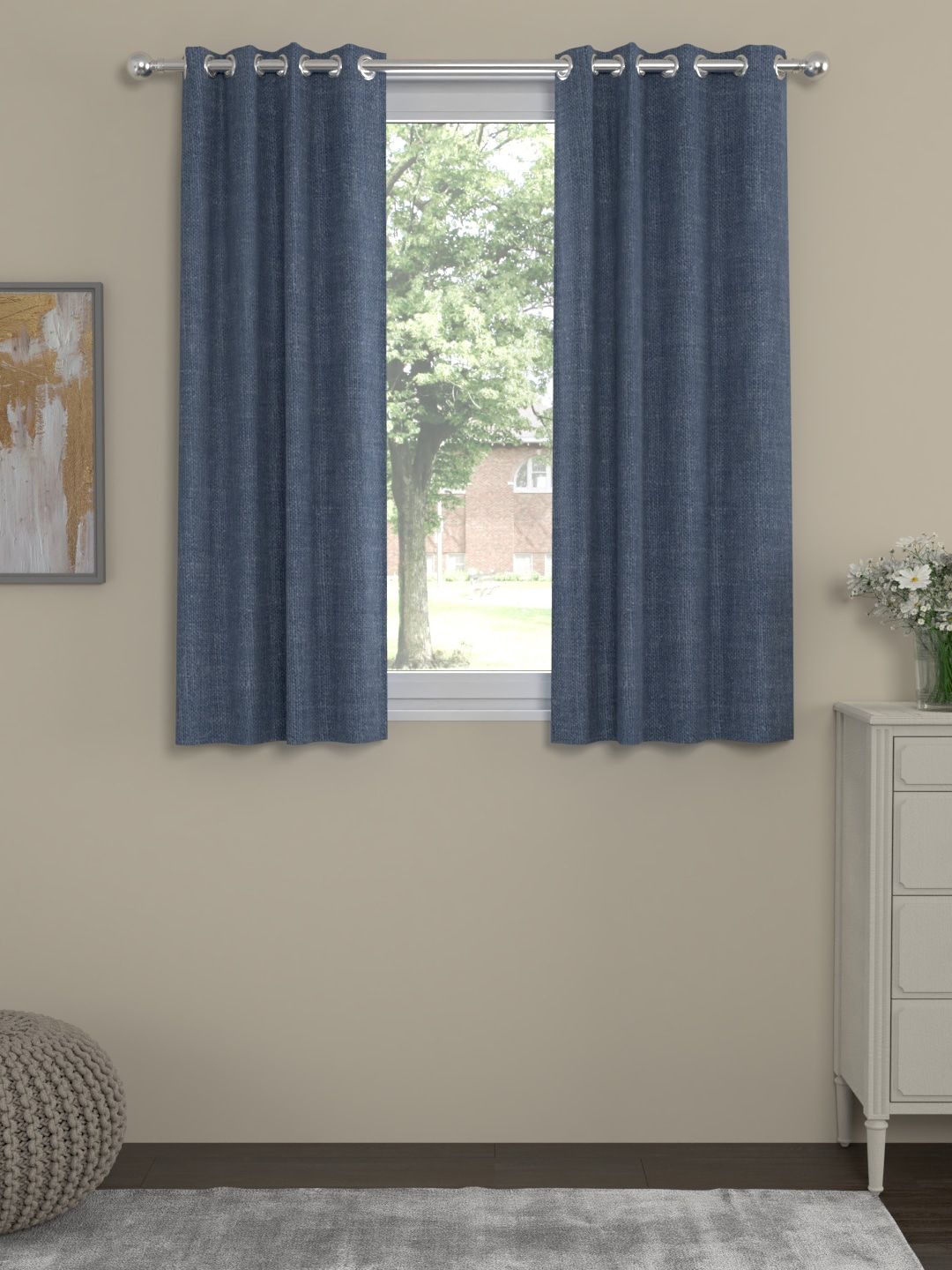 ROSARA HOME Blue Set of 2 Window Curtains Price in India