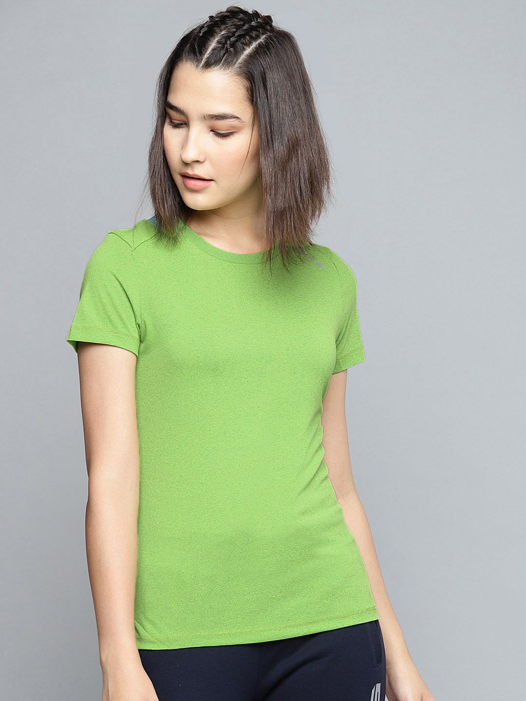 Alcis Women Green & Blue Solid Round Neck T-shirt Price in India