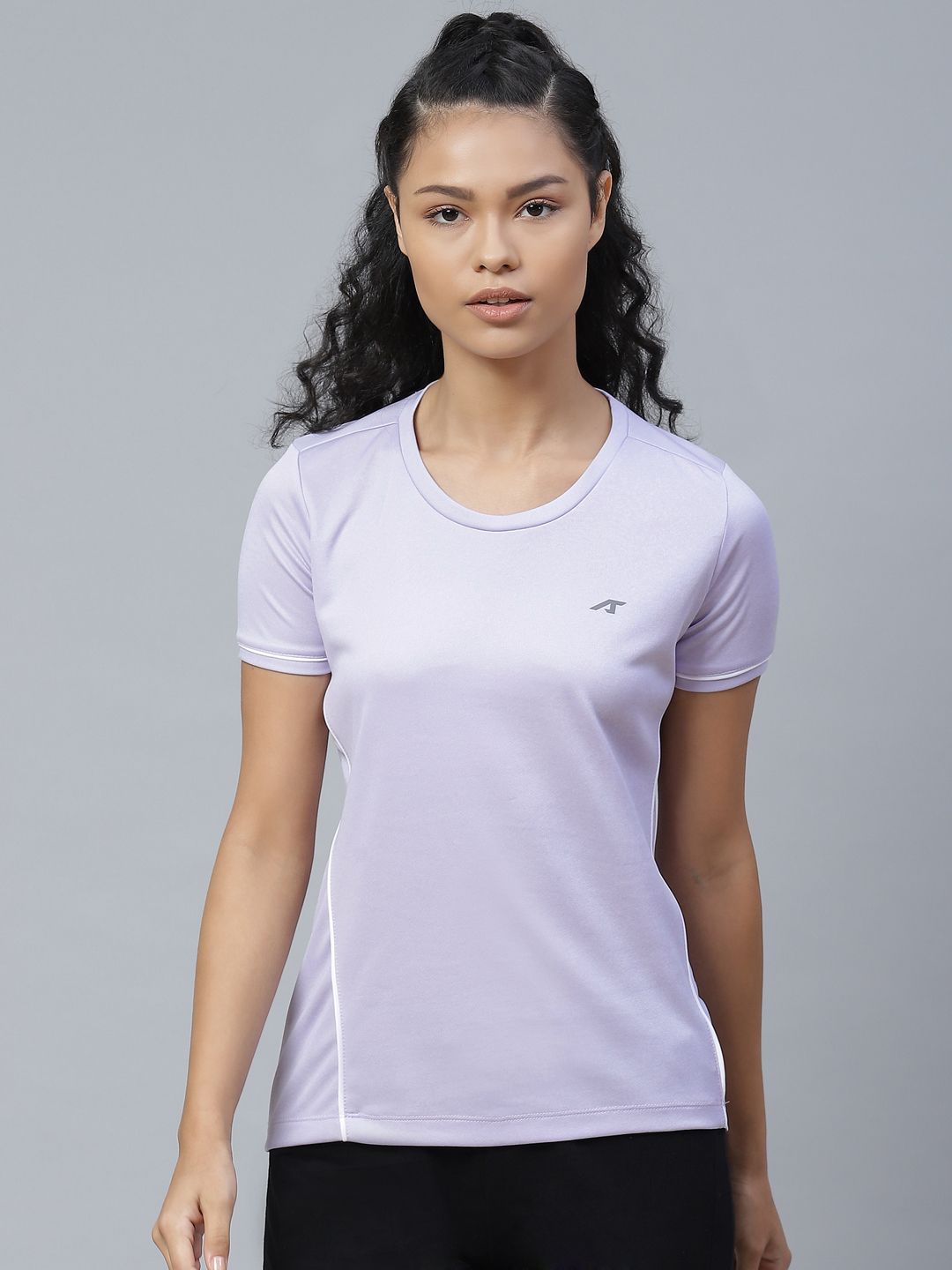 Alcis Women Lavender Solid Round Neck T-shirt Price in India
