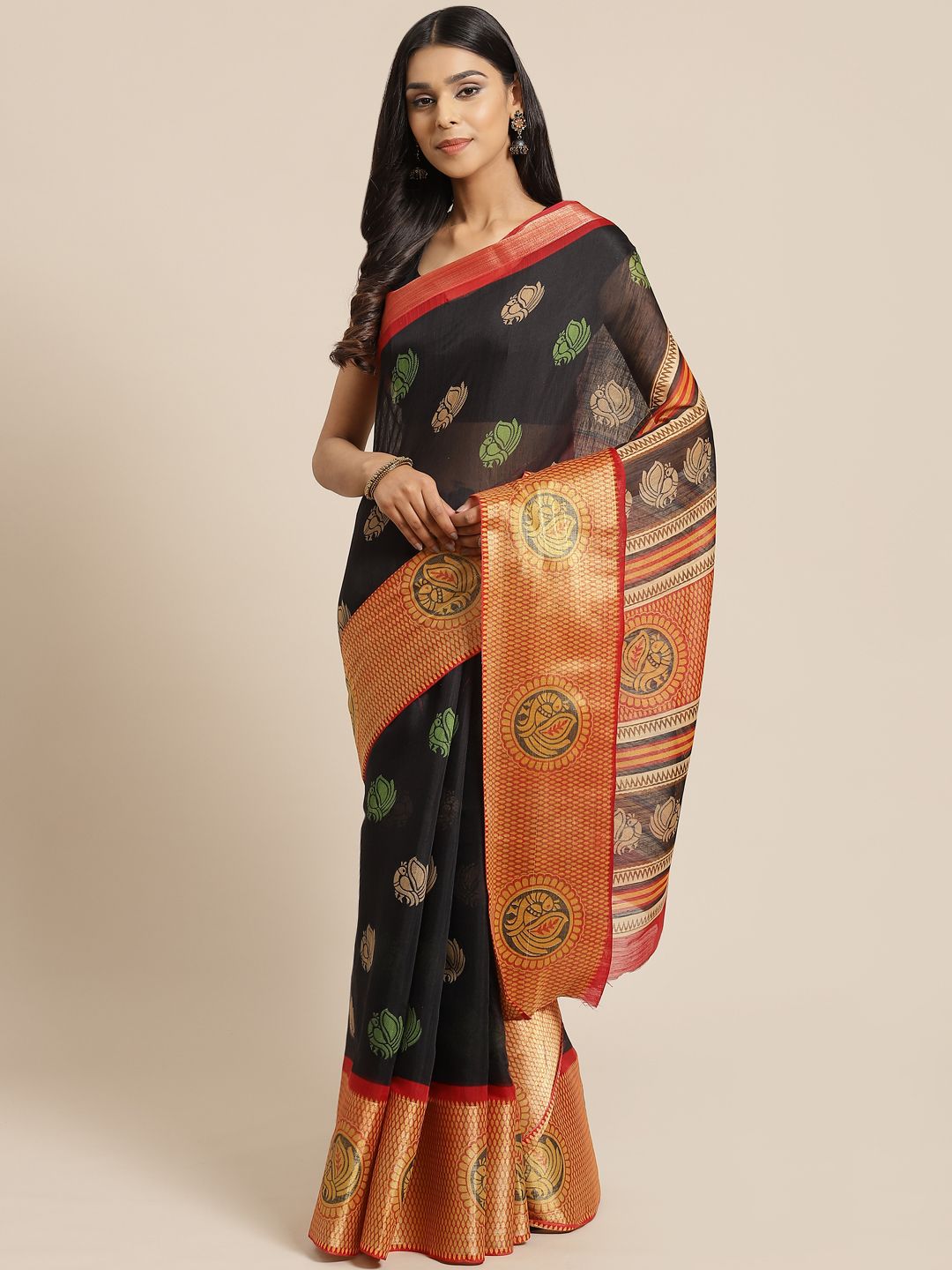 KALINI Black Woven Design Saree