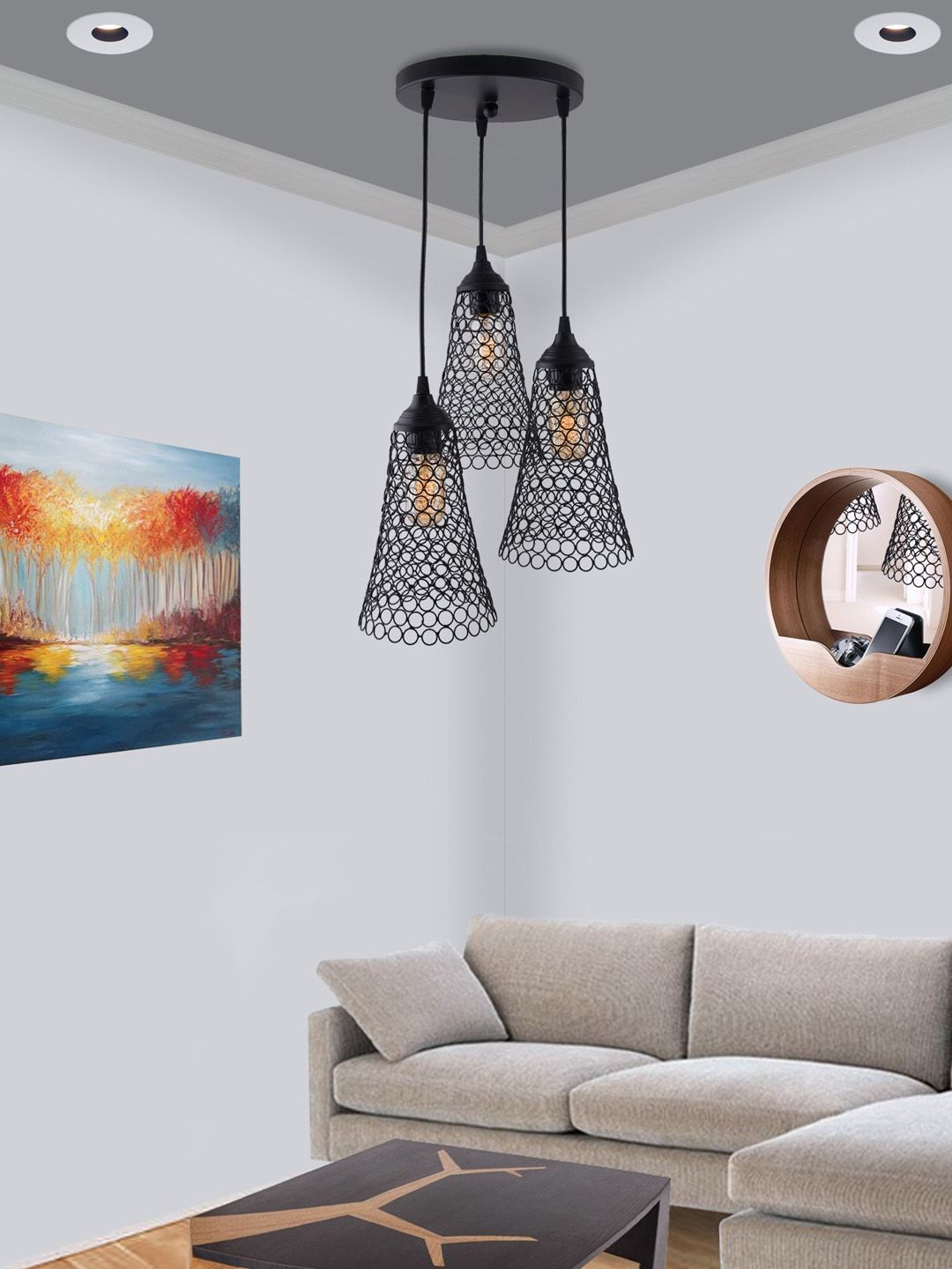 Homesake Black Self Design Cone Cluster Light Price in India