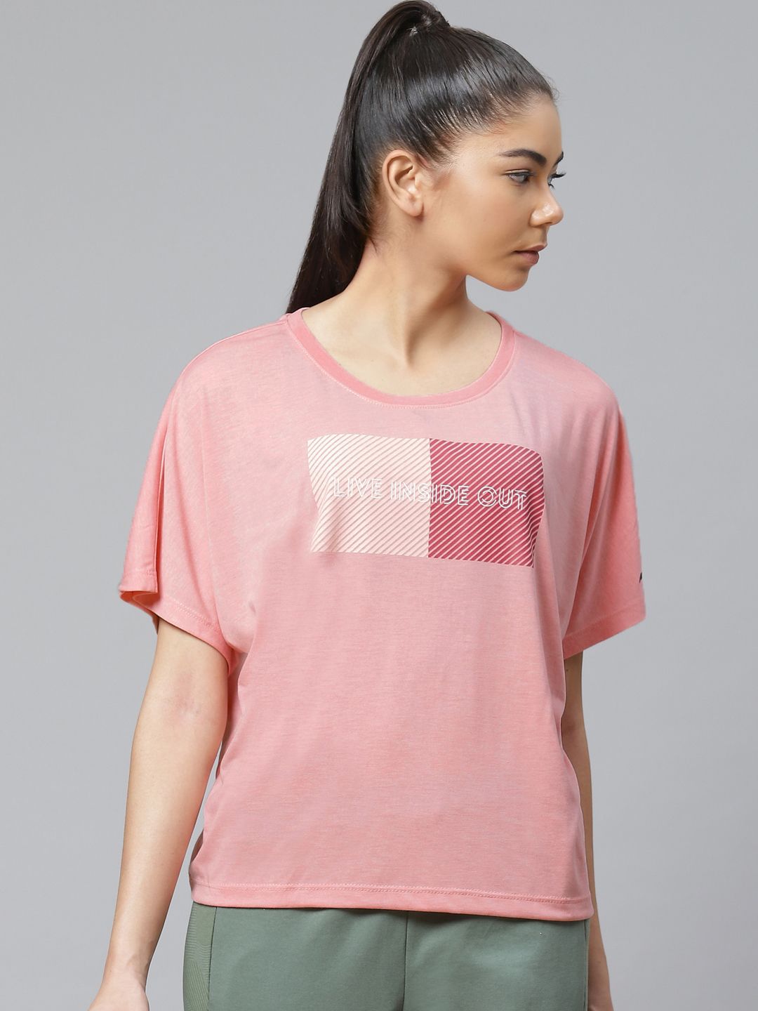 Alcis Women Pink Printed Slim Fit Round Neck T-shirt Price in India