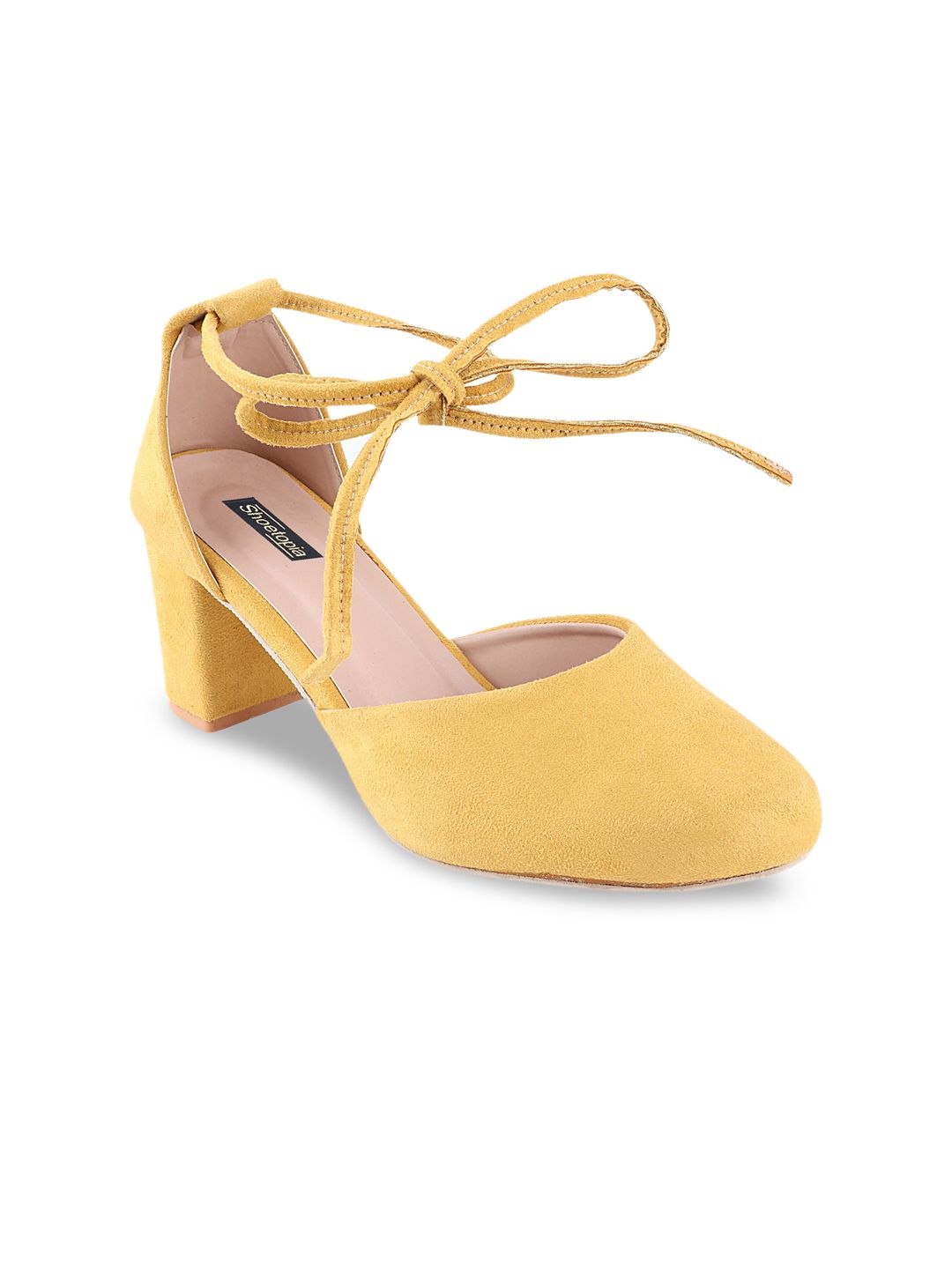 Shoetopia Women Yellow Solid Lace Up Pumps Price in India