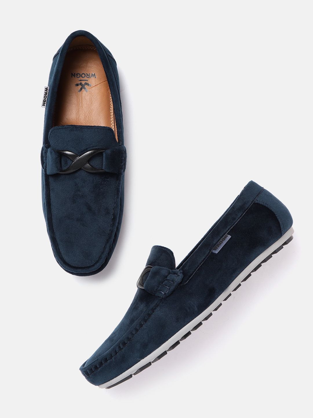 WROGN Men Navy Blue Suede Finish Solid Horsebit Loafers