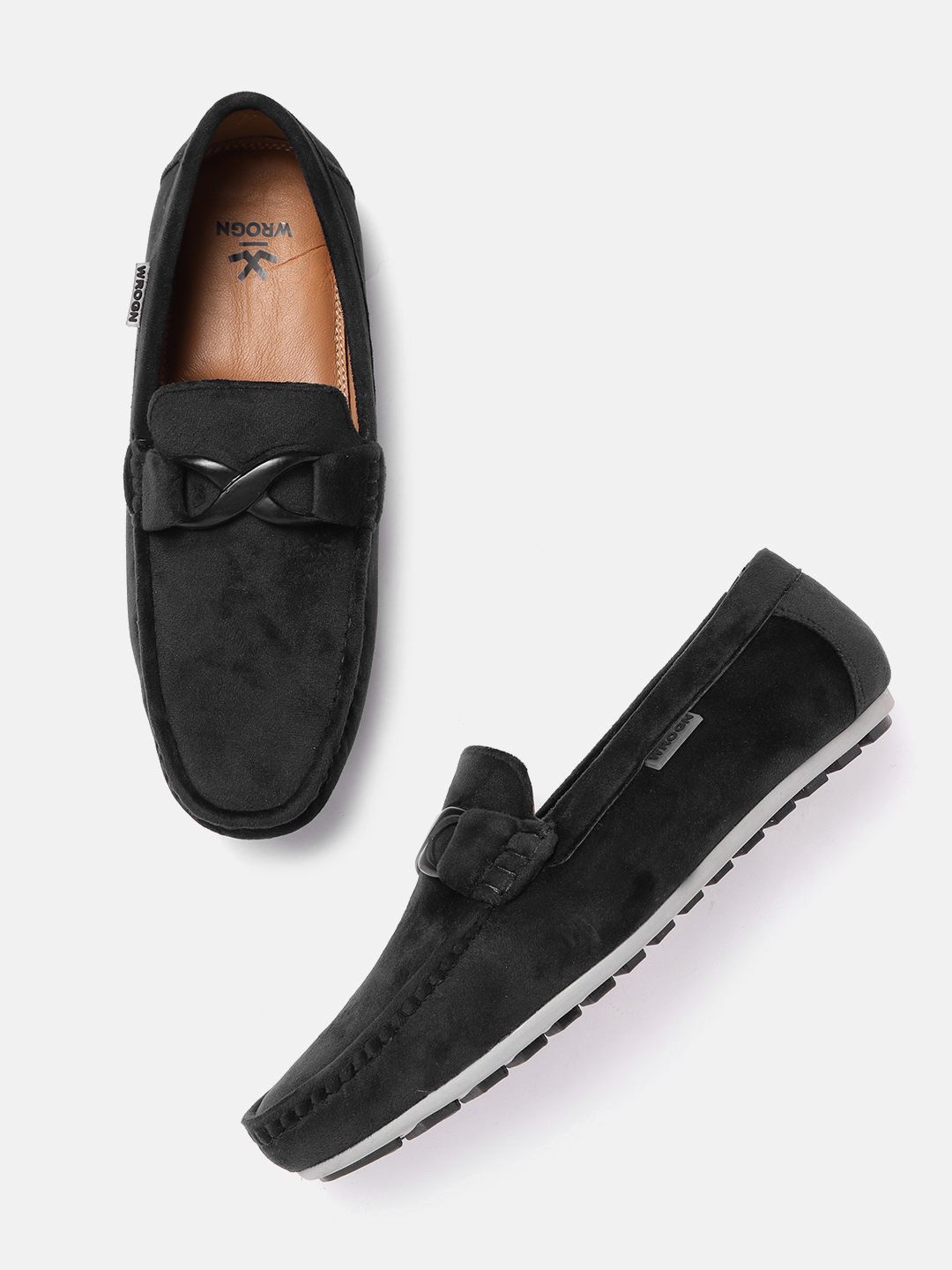 Wrogn Men Black Solid Loafers