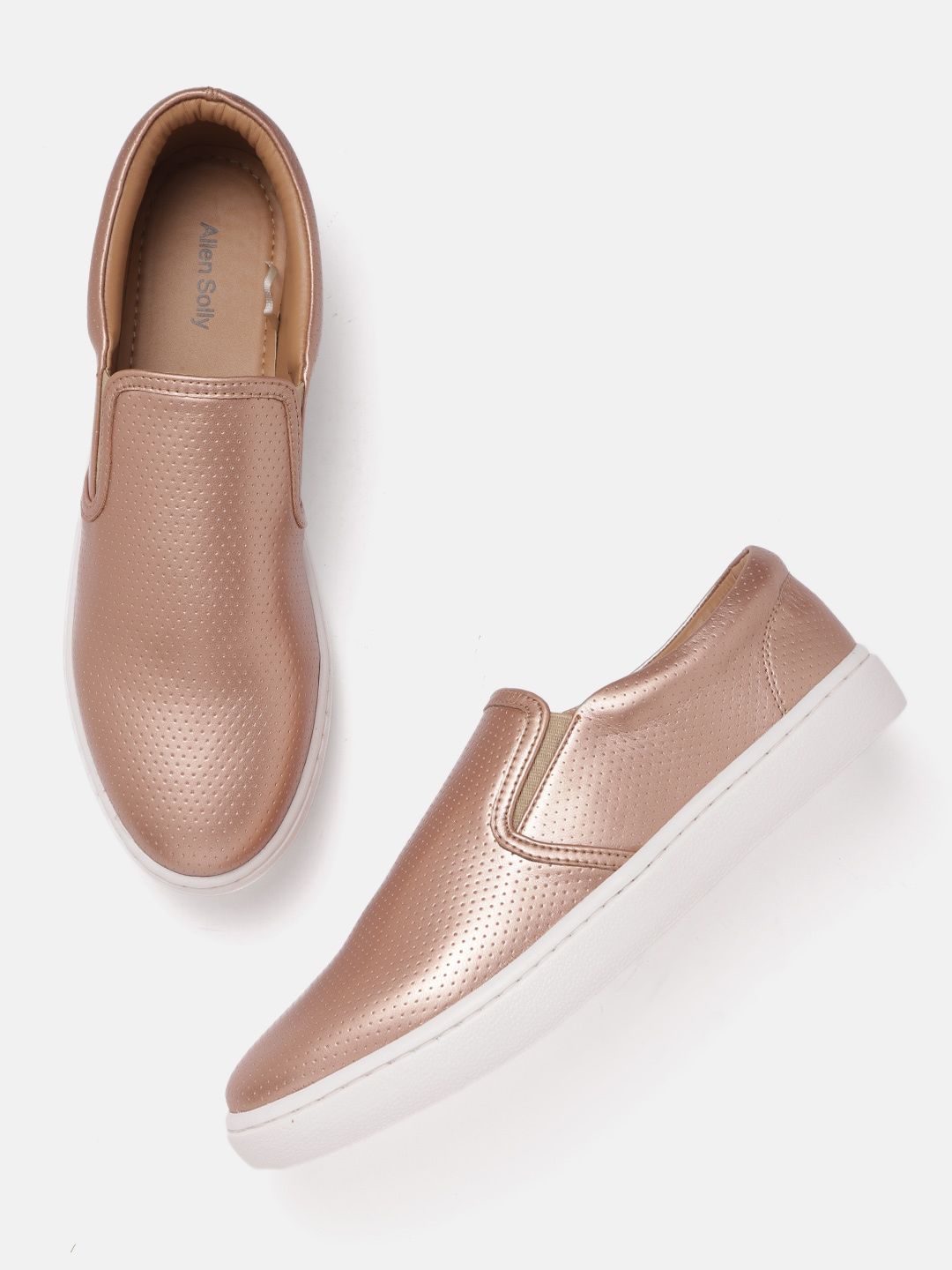 Allen Solly Women Rose Gold-Toned Perforated Slip-on Sneakers Price in India
