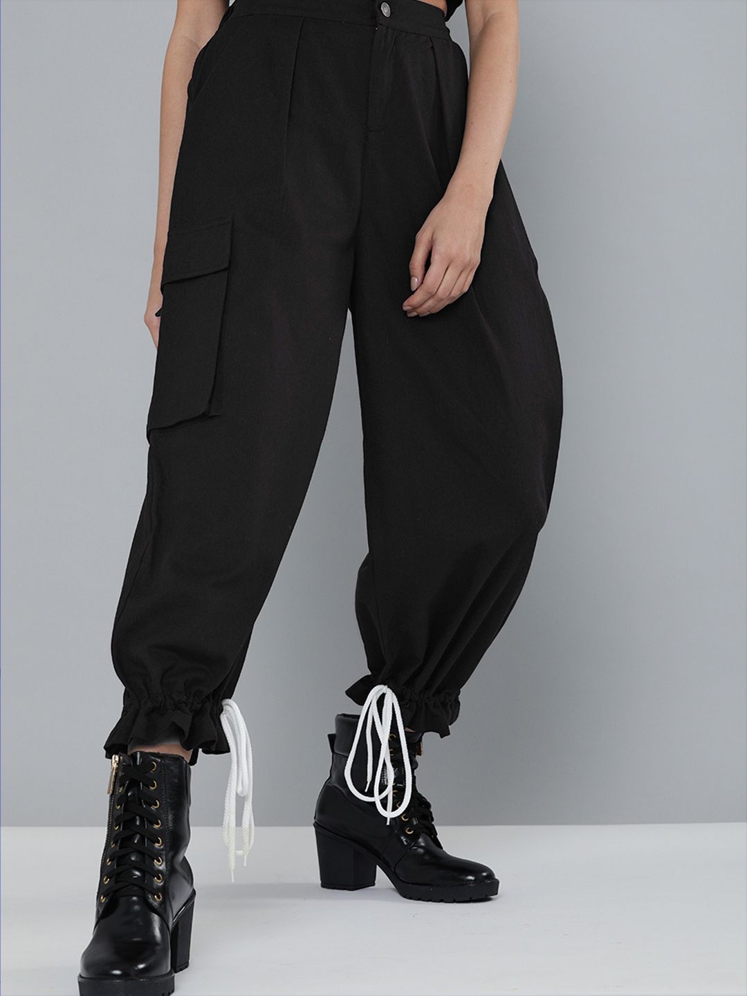 SASSAFRAS Women Black Pure Cotton Joggers Price in India