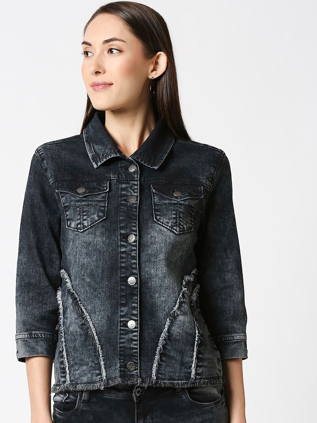 High Star Women Black Solid Stretchable Denim Jacket Price in India