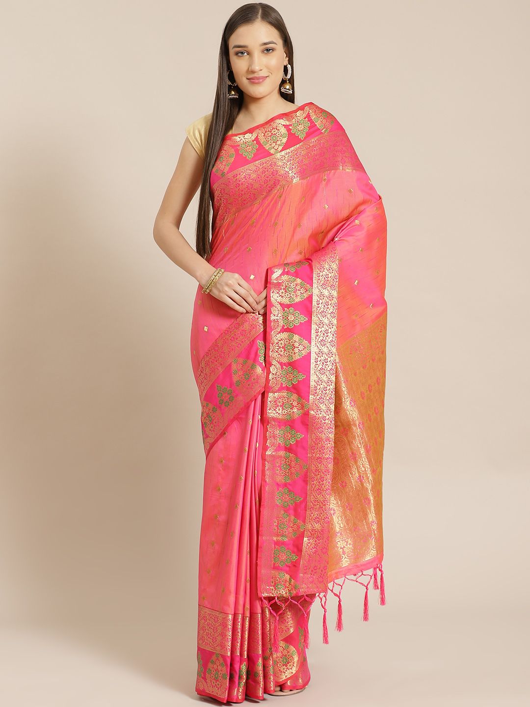 Anubhutee Pink & Golden Woven Design Banarasi Saree