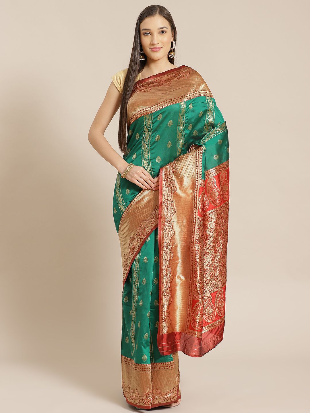 Anubhutee Green & Golden Woven Design Banarasi Saree