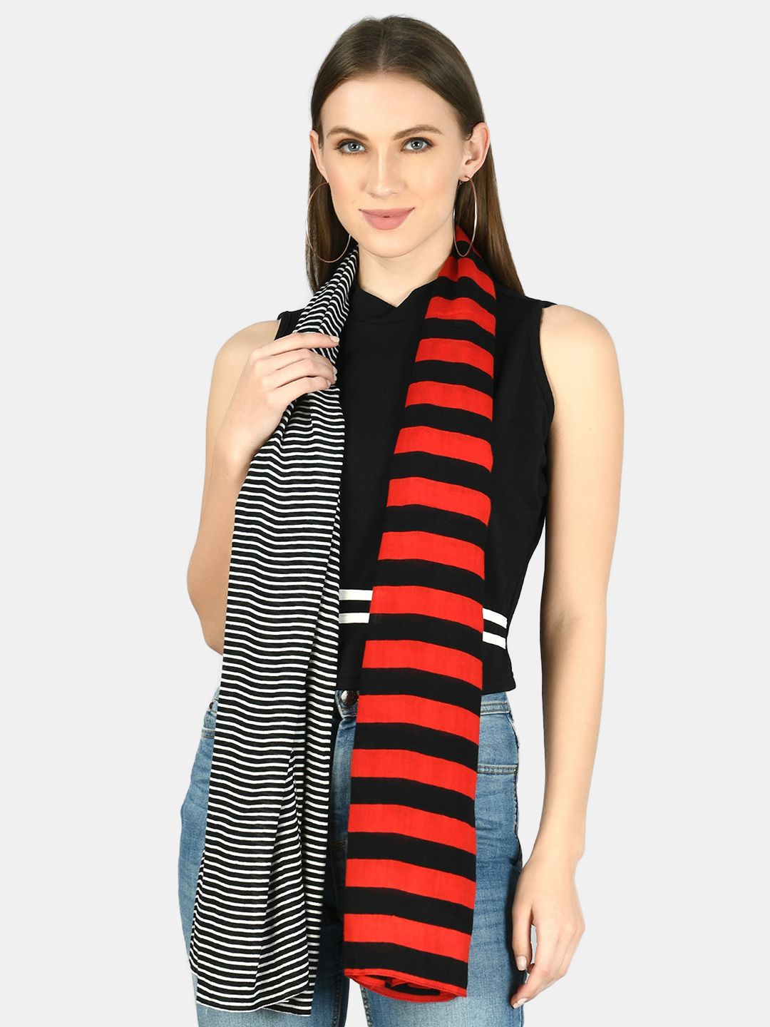 Aditi Wasan Women Red & Black Striped Stole Price in India