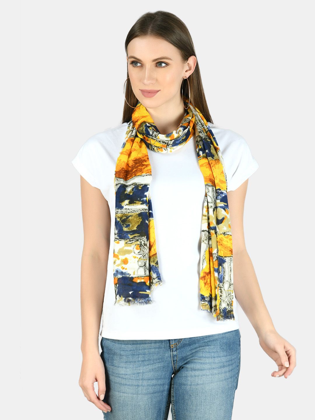 Aditi Wasan Women Yellow & Blue Printed Stole Price in India