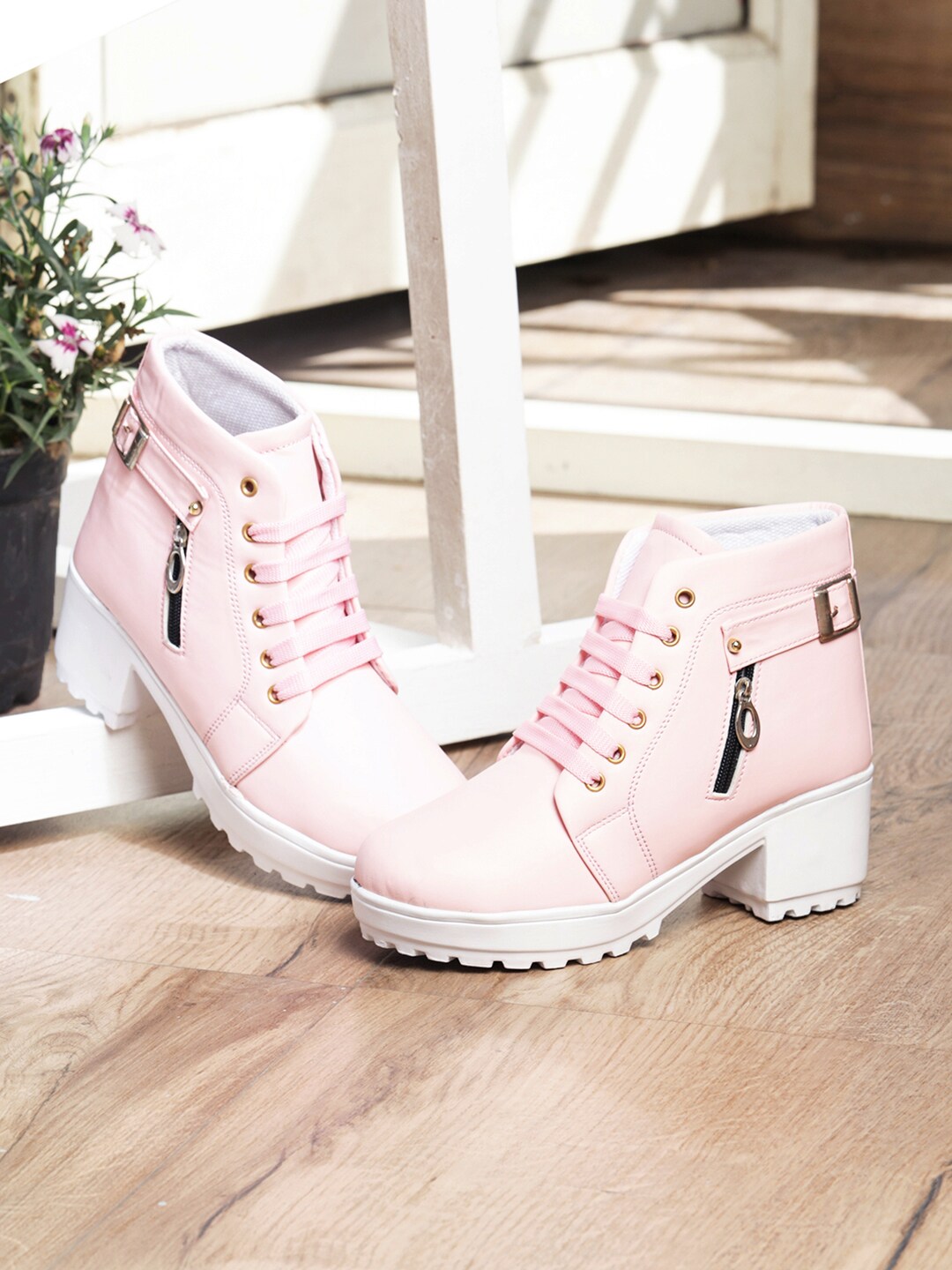 LONDON STEPS Women Pink Solid Heeled Boots Price in India