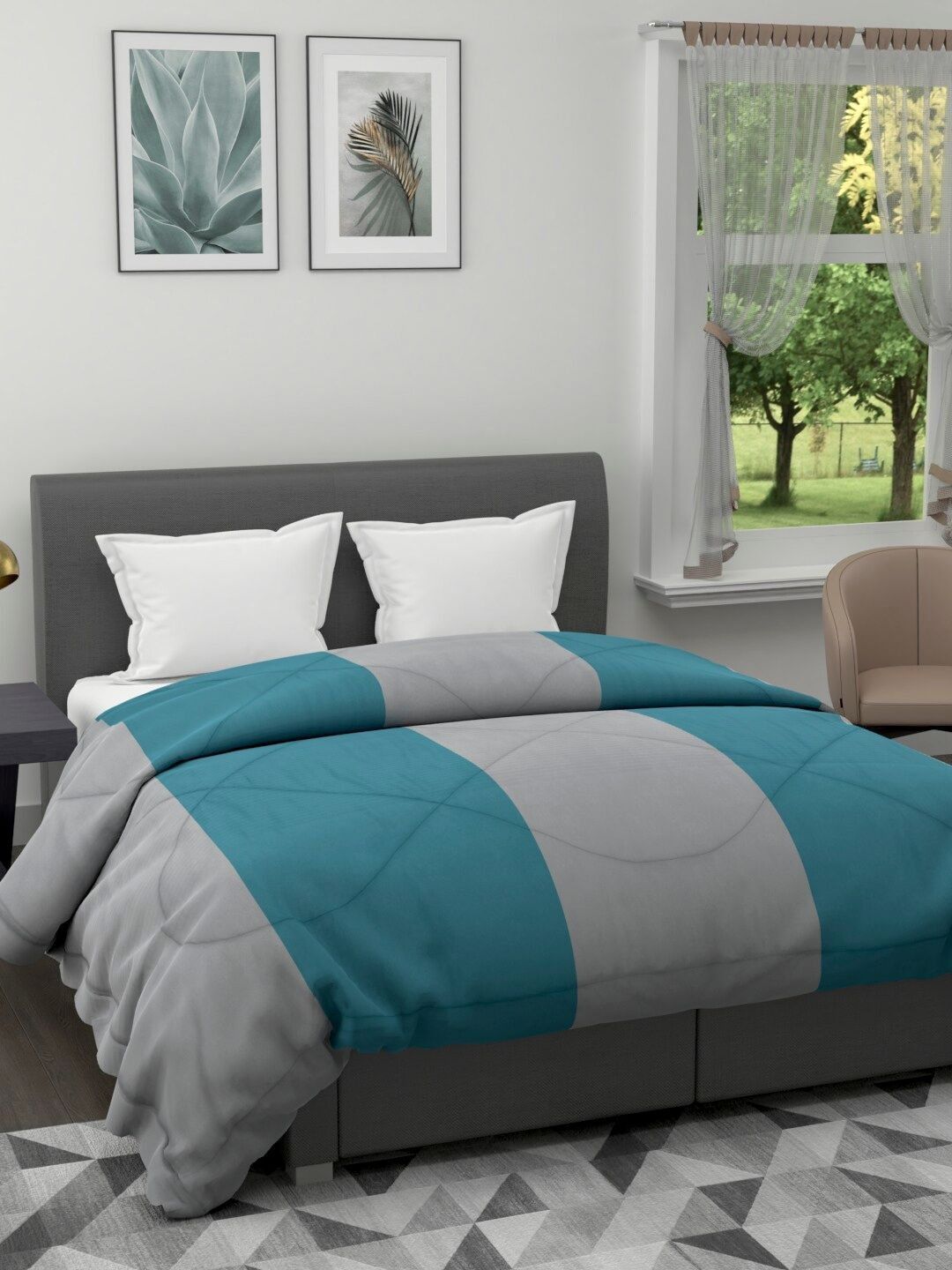 Clasiko Grey & Blue Striped Mild Winter 233 GSM Double Bed Comforter Price in India