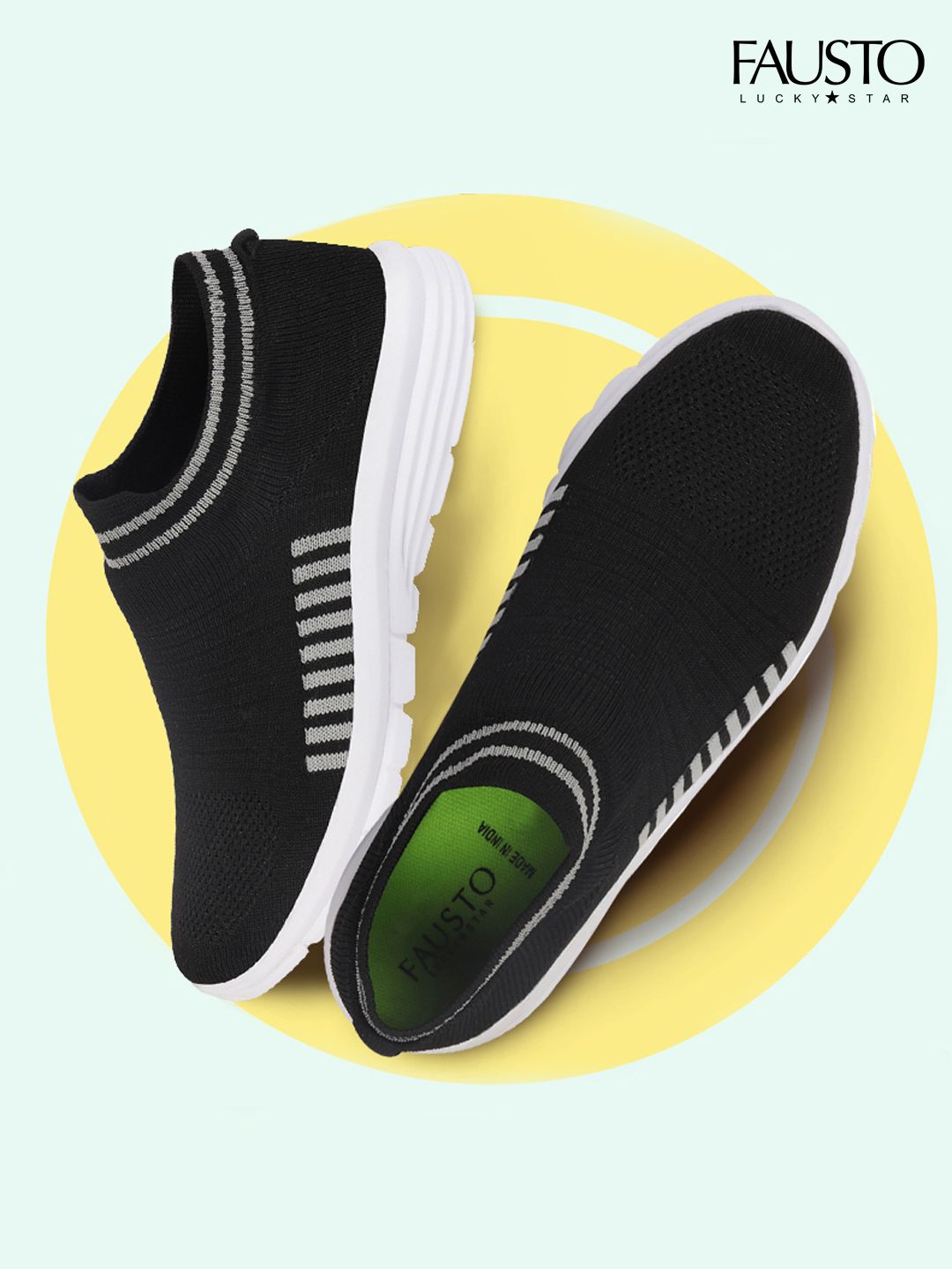 FAUSTO Men Black Walking Shoes