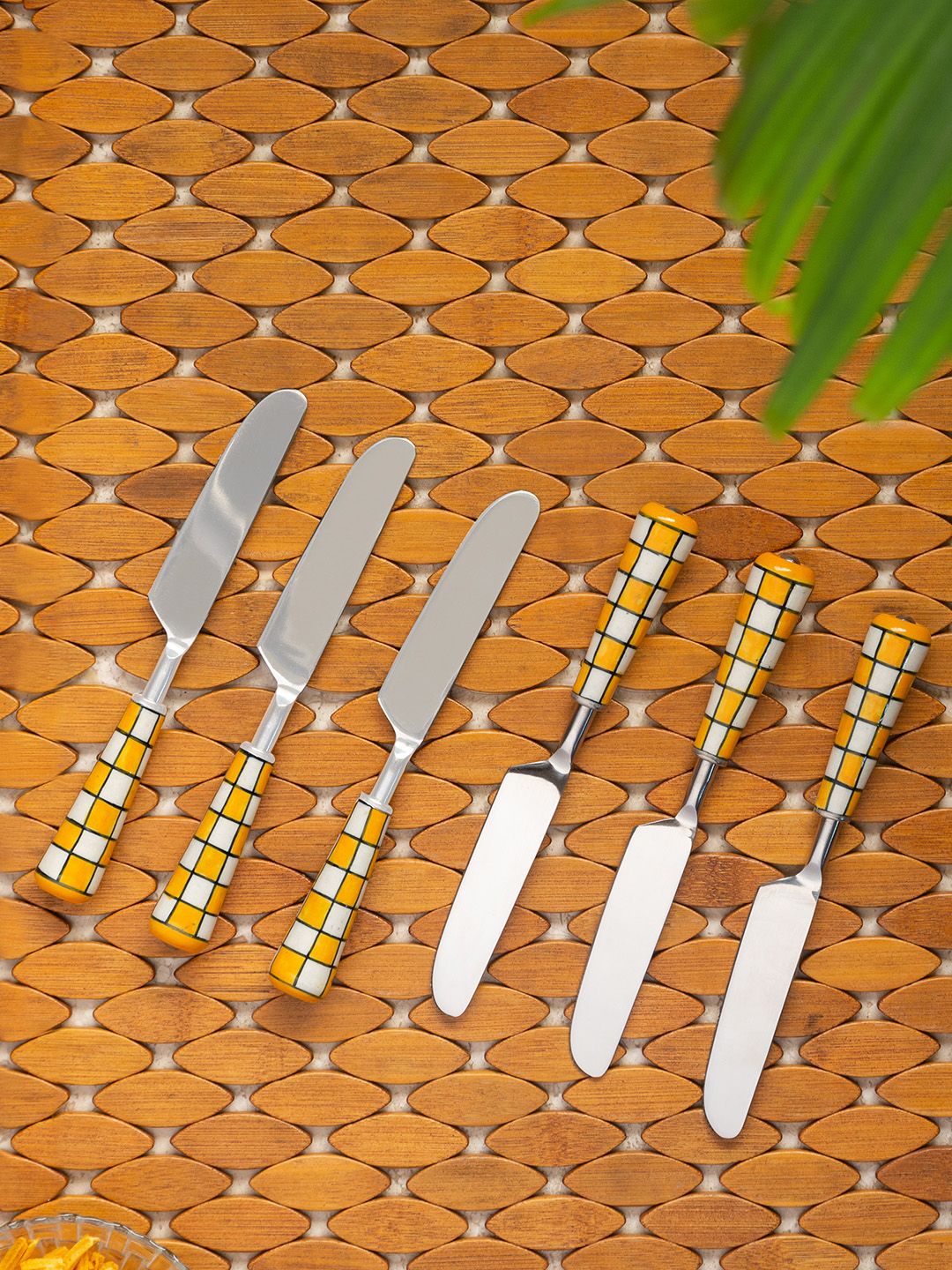 ExclusiveLane Set Of 6 Yellow & White Hand-Painted Stainless Steel table Knives Price in India