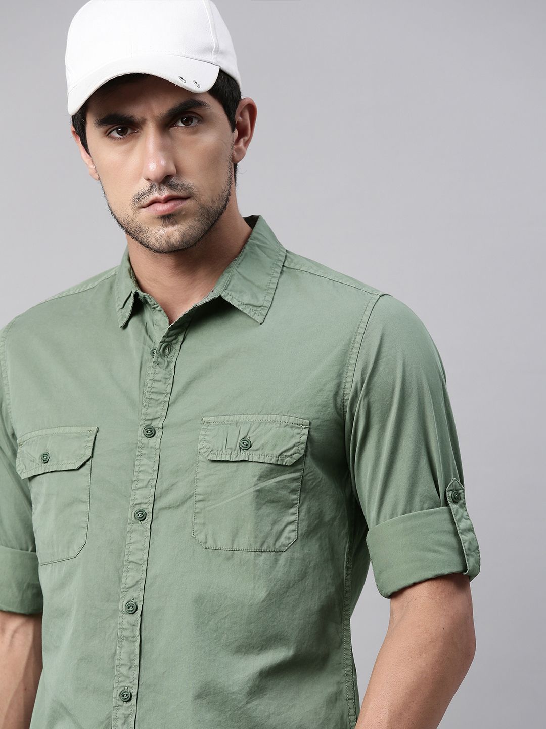 Roadster Men Green Solid Regular Fit Casual Shirt