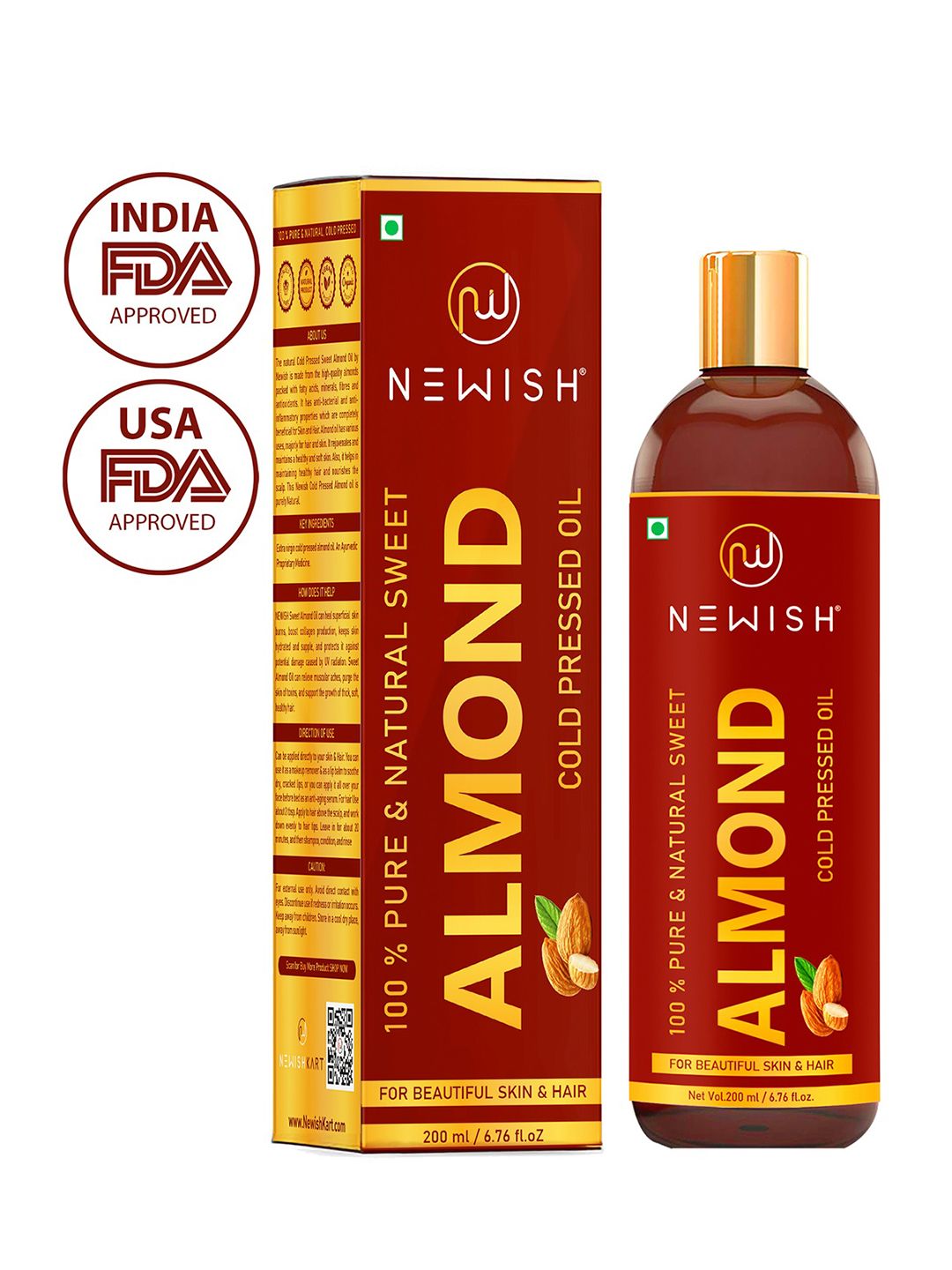 Newish Pure Cold Pressed Sweet Almond Oil for Glowing Skin & Face - 200 ml Price in India