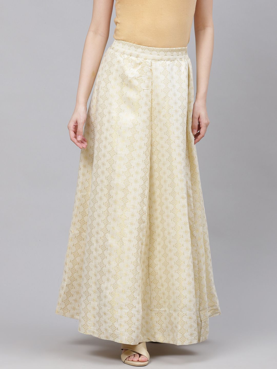 AURELIA Women Cream-Coloured & Golden Ethnic Print Maxi Skirt Price in India