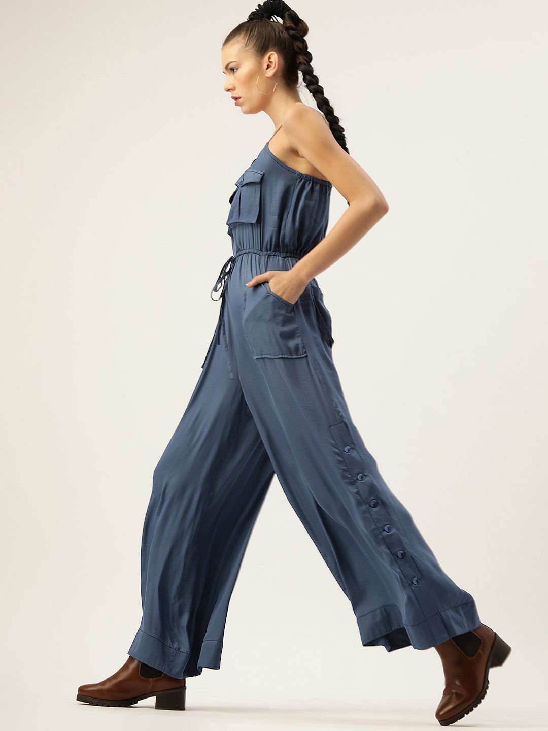 QUIERO Women Blue Solid Culotte Jumpsuit Price in India