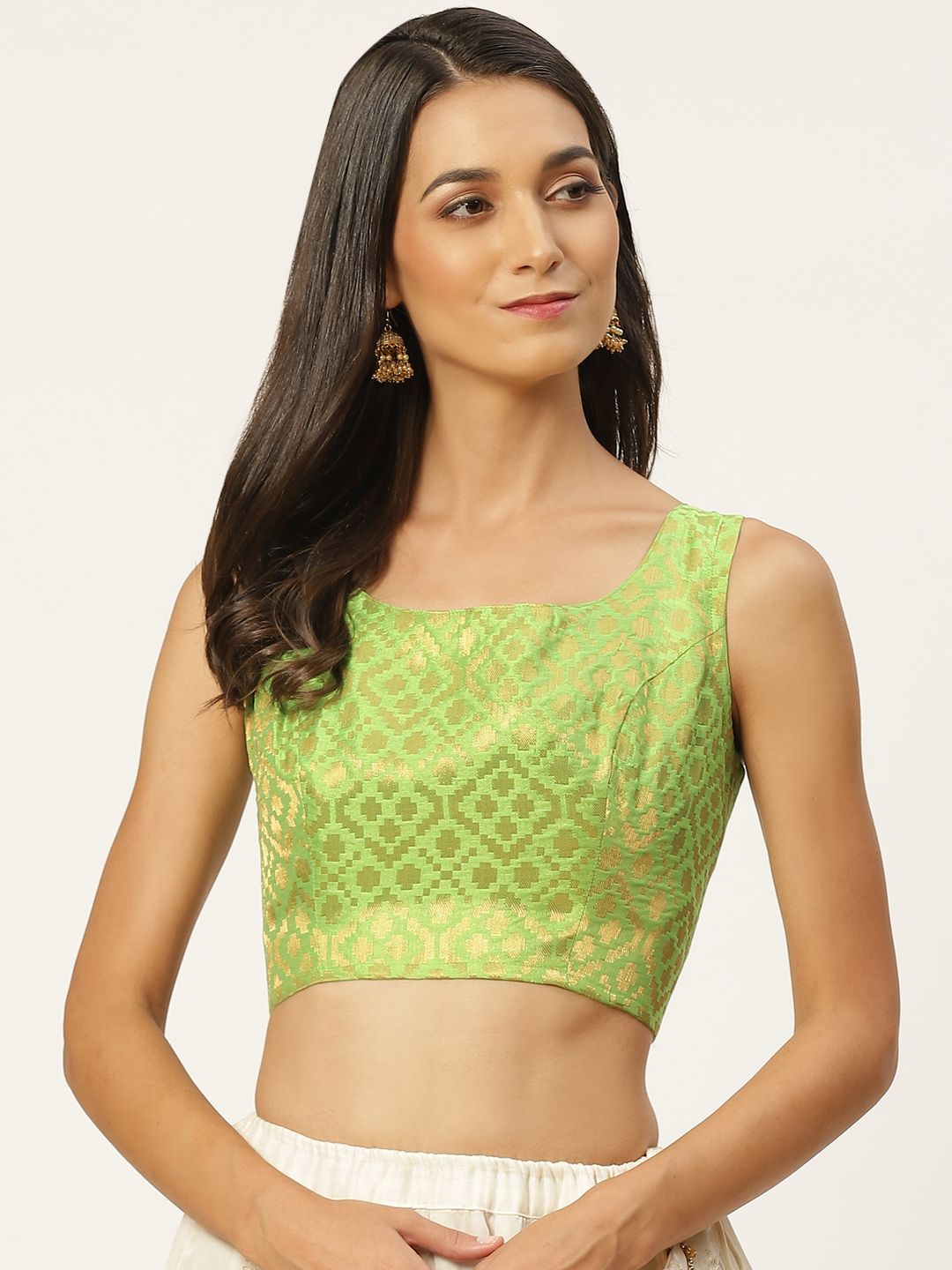 Studio Shringaar Women Green & Golden Woven Design Brocade Saree Blouse Price in India