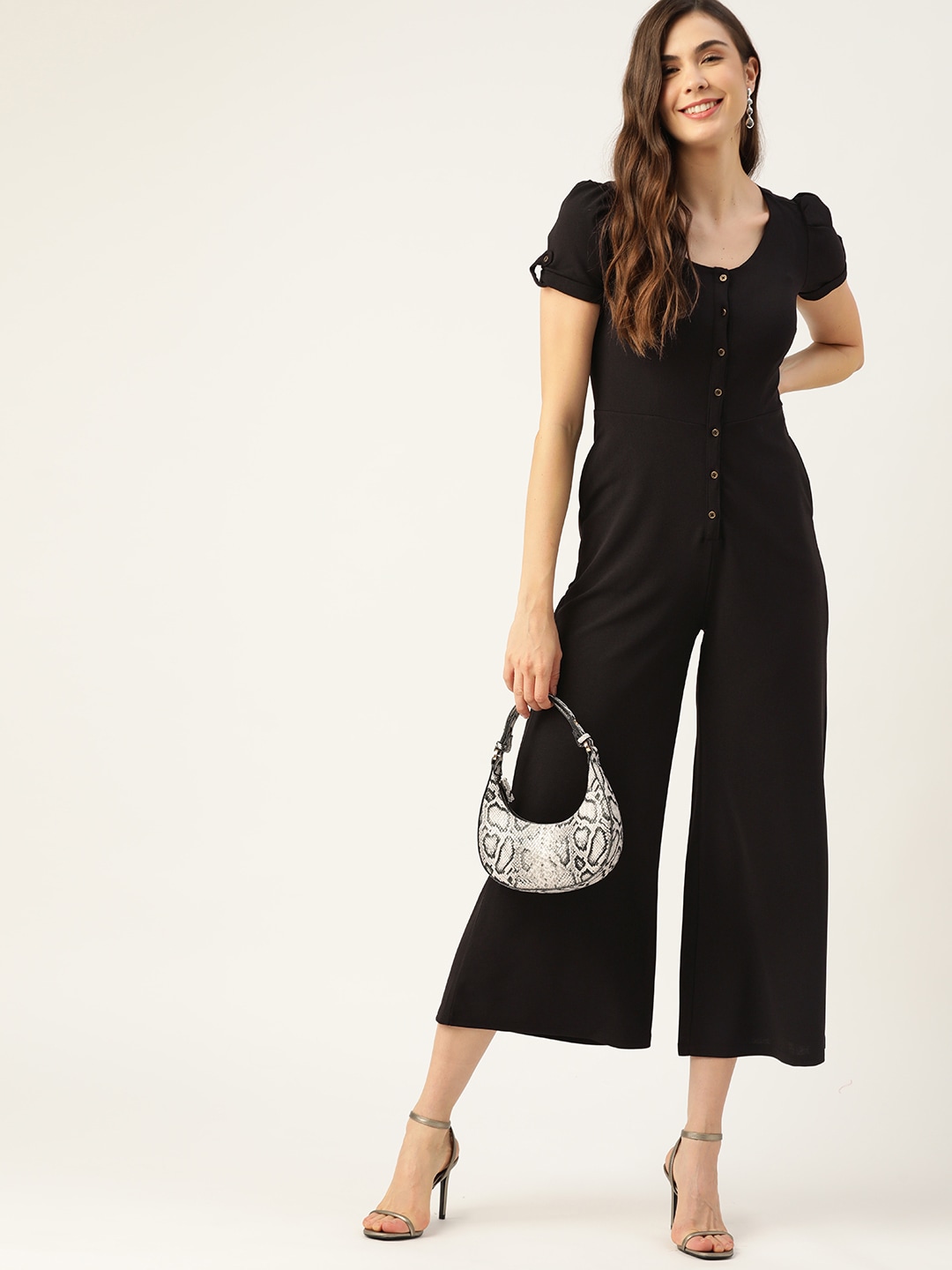 DressBerry Black Solid Basic Jumpsuit Price in India