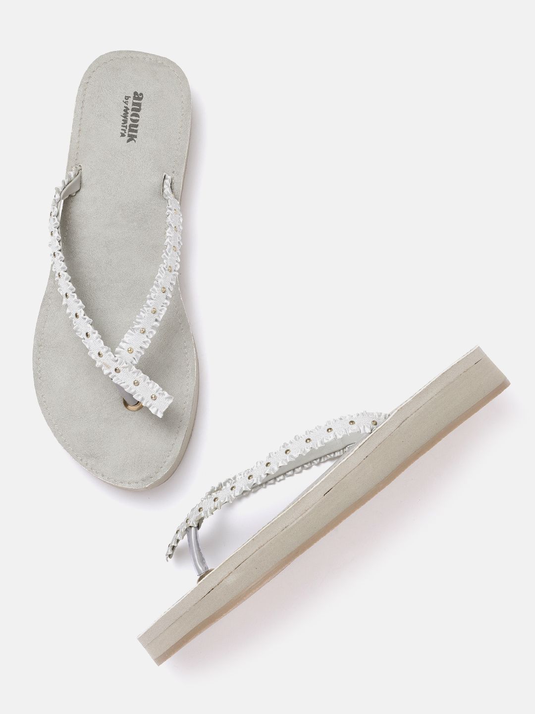 Anouk Women Grey Embellished Open Toe Flats Price in India