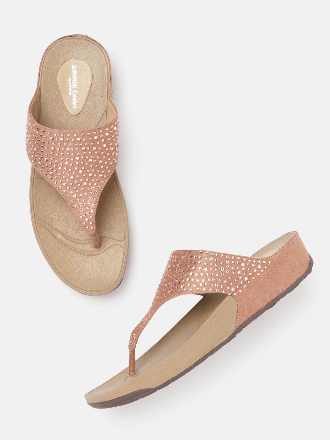Anouk Women Nude-Coloured Stone Embellished Open Toe Flats Price in India