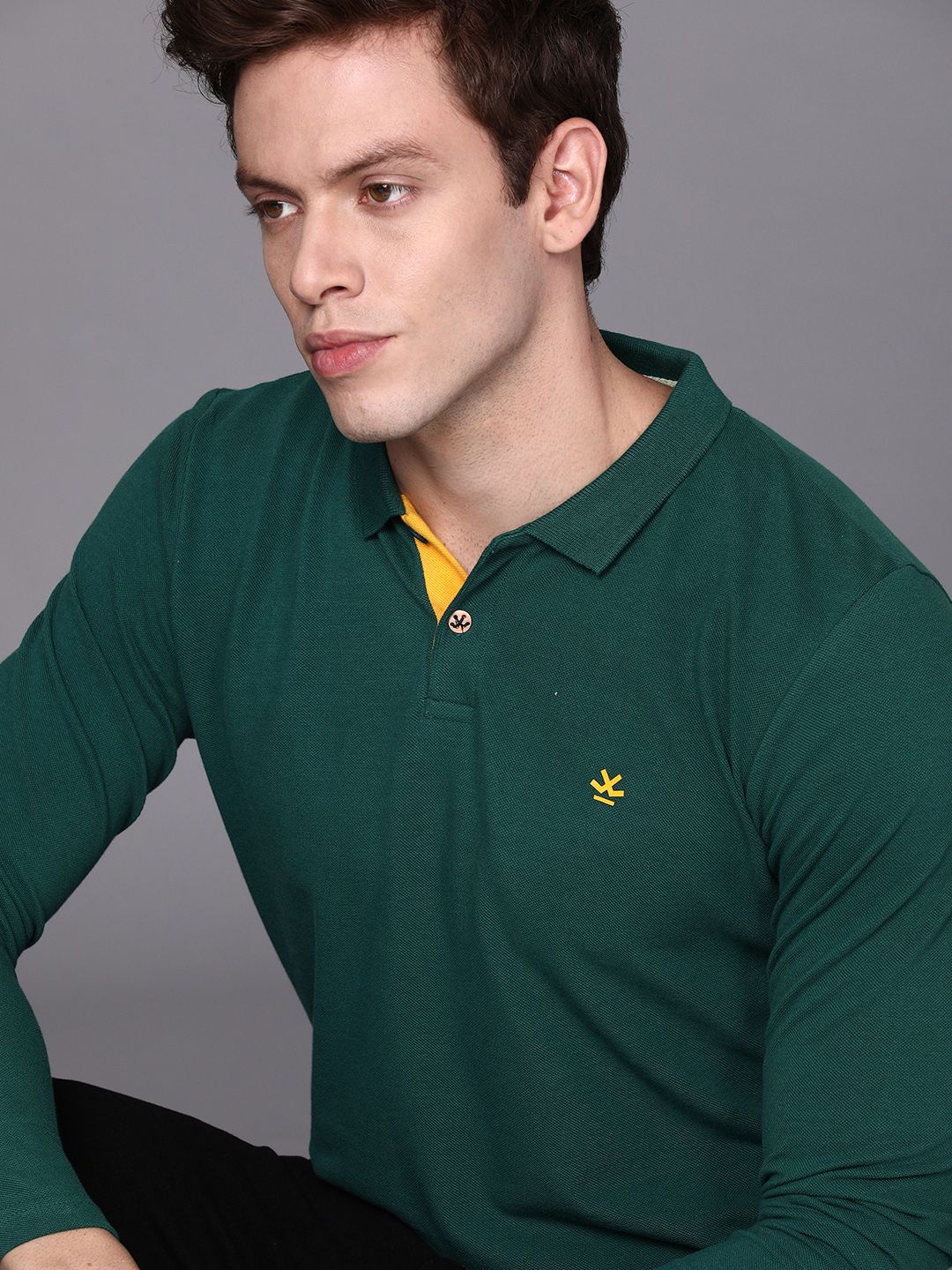 WROGN Men Green Solid Polo Collar Pure Cotton T-shirt