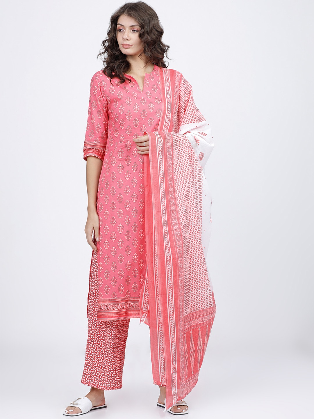 Vishudh Off-White & Pink Printed Dupatta Price in India