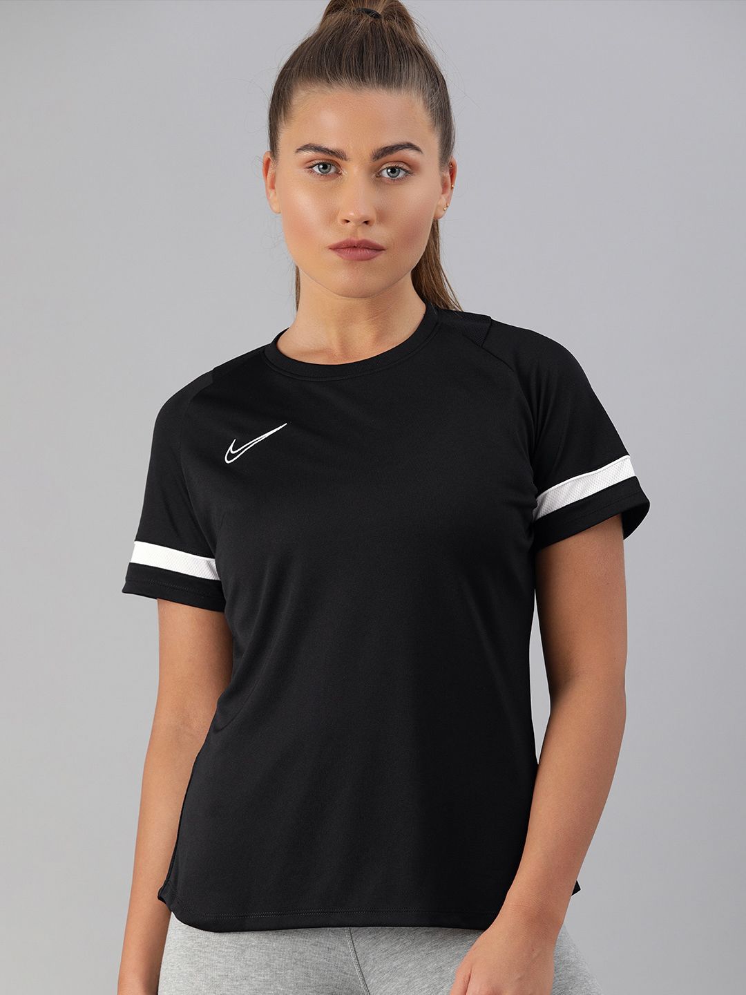 Nike Women Black Solid DF ACD21 Football Round Neck T-shirt Price in India