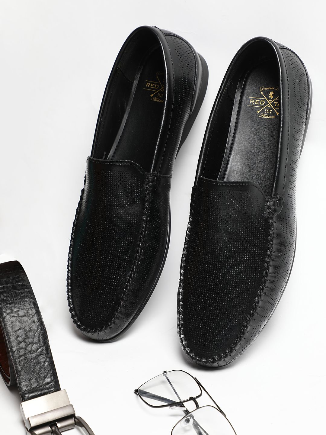 Red Tape Men Black Perforations Leather Loafers