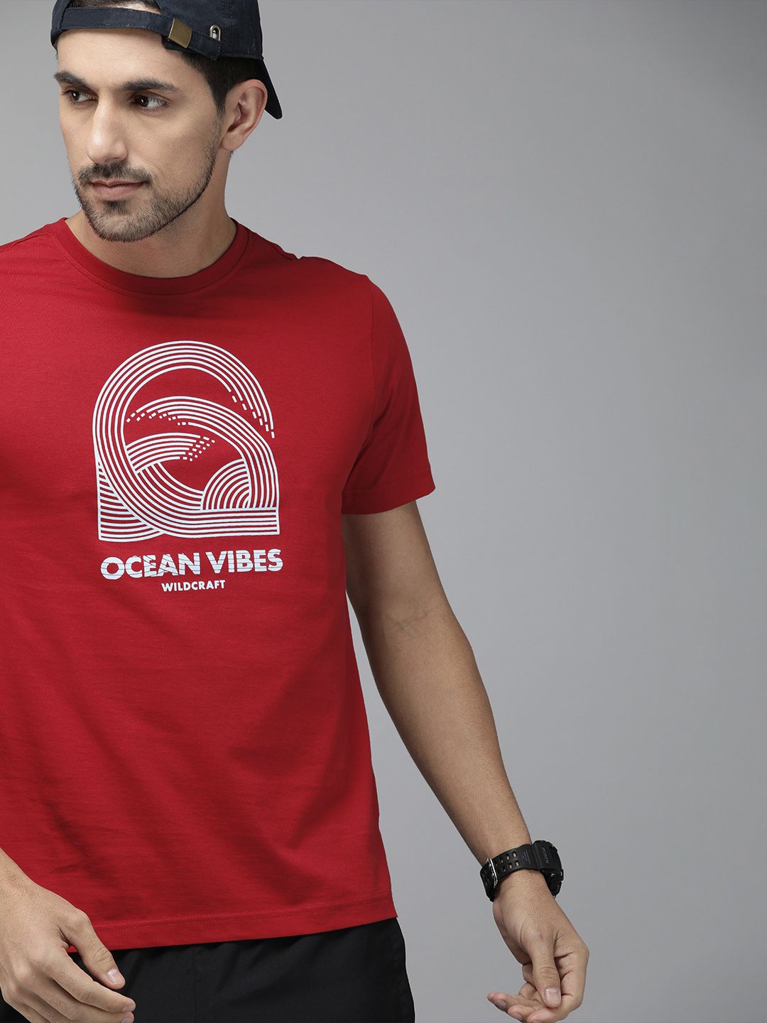 Wildcraft Men Red Printed Round Neck Pure Cotton T-shirt